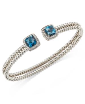 London Blue Topaz (3-1/4 Ct. T.w.) And White Topaz (1/3 Ct. T.w.) Bangle Bracelet In Sterling Silver