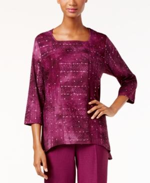 Alfred Dunner Petite Sierra Madre Embellished Handkerchief-hem Top