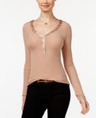 American Rag Juniors' Ribbed Henley Top, Created For Macy's