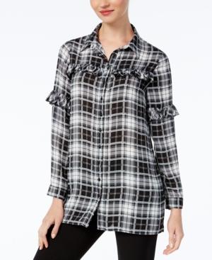 Ny Collection Ruffled Plaid Shirt