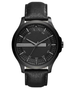 Ax Armani Exchange Men's Hampton Black Leather Strap Watch 46mm