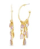 Catherine Malandrino Women's Pink And White Rhinestone Link Ball End Yellow Gold-tone Hoop Earrings