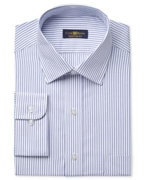 Club Room Estate Men's Classic-fit Wrinkle Resistant Blue End On End Bar Stripe Dress Shirt, Created For Macy's