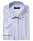 Club Room Estate Men's Classic-fit Wrinkle Resistant Blue End On End Bar Stripe Dress Shirt, Created For Macy's