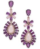 Inc International Concepts Rose Gold-tone Purple Stone Double Drop Earrings, Created For Macy's