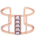 Guess Rose Gold-tone Imitation Pearl And Pave Openwork Cuff Bracelet