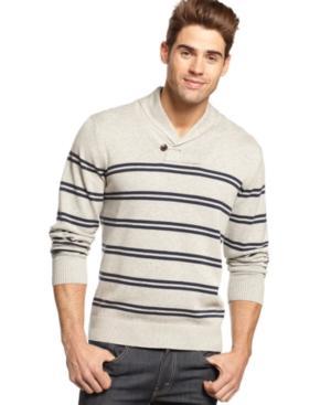 Izod Shawl Collar Double Striped Pullover