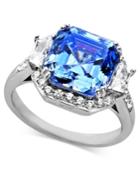 Arabella Sterling Silver Ring, Blue And White Swarovski Zirconia Princess Cut Ring (10 Ct. T.w.)