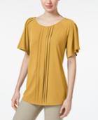 Charter Club Petite Pleated Flutter-sleeve Top, Created For Macy's