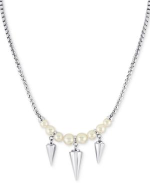 Majorica Silver-tone Imitation White Pearl And Spike Statement Necklace