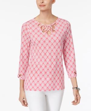 Charter Club Iconic-print Woven-neck Top, Only At Macy's