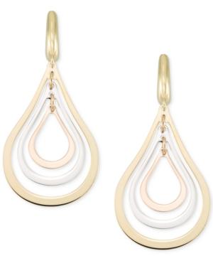 Tri-colour Orbital Teardrop Drop Earrings In 14k Gold, White Gold & Rose Gold