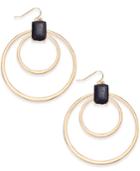 Thalia Sodi Gold-tone Jet Faux-leather Double Hoop Earrings, Only At Macy's