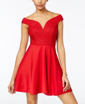 City Studios Juniors' Glitter Lace Fit & Flare Dress