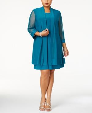 R & M Richards Plus Size Embellished Shift Dress & Mesh Jacket