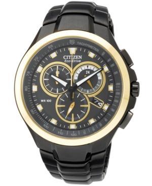 Citizen Watch, Men's Chronograph Eco-drive Black Ion-plated Stainless Steel Bracelet 42mm At0908-52e - A Macy's Exclusive