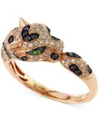 Effy Diamond (1/2 Ct. T.w.) And Emerald Accent Panther Ring In 14k Rose Gold