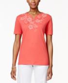 Alfred Dunner Petite Embroidered Split-neck Top