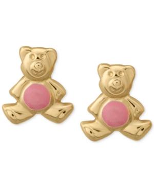 Enamel Teddy Beat Stud Earrings In 14k Rose Gold
