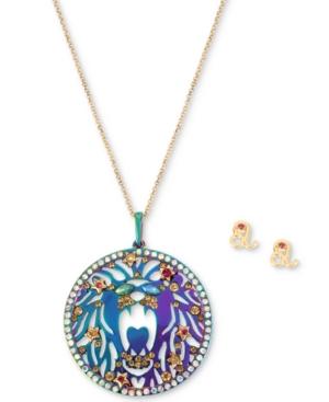 Betsey Johnson Two-tone Multi-stone Leo Zodiac Pendant Necklace & Stud Earrings