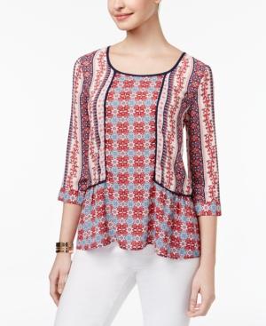 Ny Collection Petite Mixed-print Peplum Top