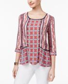Ny Collection Petite Mixed-print Peplum Top