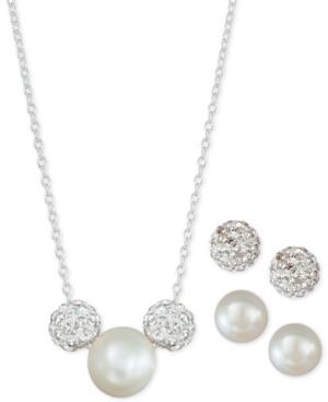 3-pc. Set Cultured Freshwater Pearl & Crystal Fireballs Pendant Necklace & 2-pr. Matching Stud Earrings