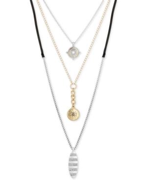 Lucky Brand Two-tone Crystal Evil Eye & Leather Cord 18 Triple-layer Necklace, Created For Macy's