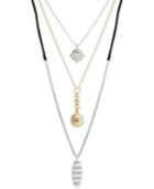 Lucky Brand Two-tone Crystal Evil Eye & Leather Cord 18 Triple-layer Necklace, Created For Macy's