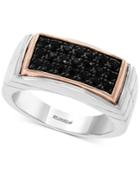 Effy Men's Black Sapphire Ring (3/4 Ct. T.w.) In Sterling Silver & 18k Rose Gold-plate