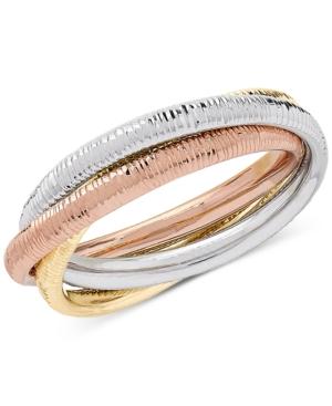 Tricolor Rolling Three-band Statement Ring In 10k Gold, White Gold & Rose Gold