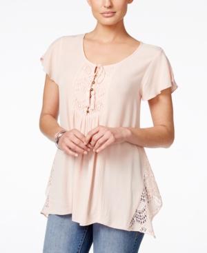 Style & Co. Lace-inset Crinkle Peasant Top, Only At Macy's