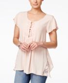 Style & Co. Lace-inset Crinkle Peasant Top, Only At Macy's