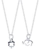 Unwritten Elephant And Clover Pendant Necklace Set In Sterling Silver