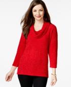 Style & Co. Petite Cowl-neck Eyelash-knit Sweater, Only At Macy's