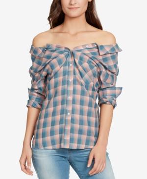 William Rast Cotton Off-the-shoulder Button-front Shirt