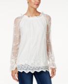 Charter Club Embroidered Mesh Peasant Top, Only At Macy's