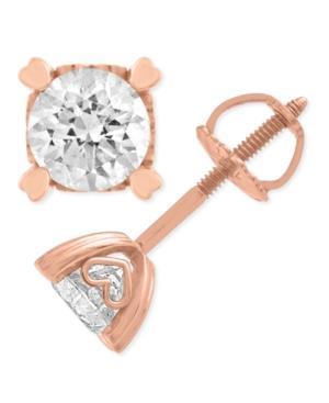 Diamond Stud Earrings In Heart Shape Prongs (3/4 Ct. T.w.) In 14k Rose Gold