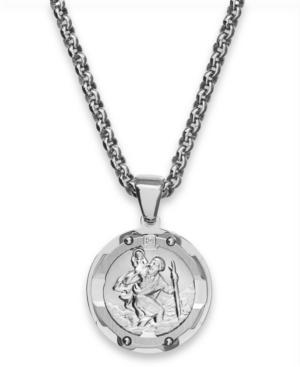 Round St. Christopher Diamond Pendant In Stainless Steel