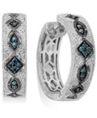 Blue And White Diamond Hoop Earrings In Sterling Silver (3/8 Ct. T.w.)