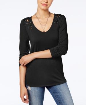 Crave Fame Juniors' Lace-up Shoulder Top