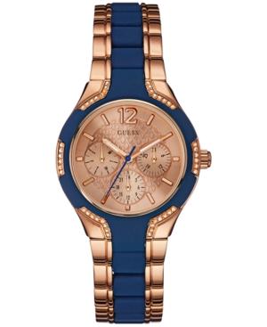 Guess Women's Blue Silicone And Rose Gold-tone Steel Bracelet Watch 36mm U0556l5