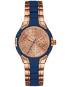 Guess Women's Blue Silicone And Rose Gold-tone Steel Bracelet Watch 36mm U0556l5