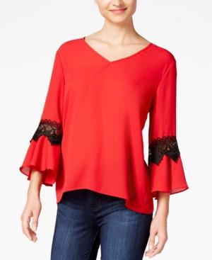 Bcx Juniors' Lace-trimmed Bell-sleeved Top