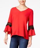 Bcx Juniors' Lace-trimmed Bell-sleeved Top