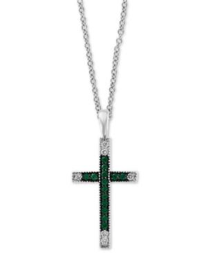 Effy Ruby (1/5 Ct. T.w.) & Diamond (1/10 Ct. T.w.) Cross 18 Pendant Necklace In 14k White Gold(also Available In Emerald)