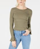 No Comment Juniors' Ribbed Bell-sleeve T-shirt