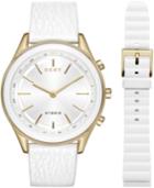 Dkny Women's Minute Woodhaven White Leather Strap Hybrid Smart Watch 38mm Gift Set, Created For Macy's
