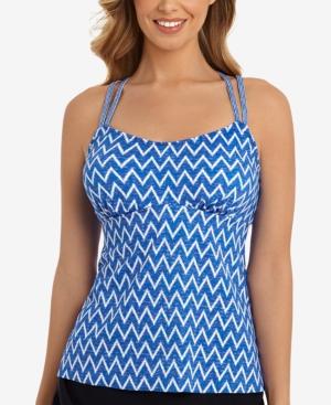 Swim Solutions Sport Chevron-print Double-strap Tankini Top Women's Swimsuit