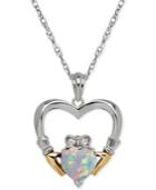 Opal (3/4 Ct. T.w.) And Diamond Accent Heart Pendant Necklace In Sterling Silver And 14k Gold